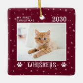 オーダーメイド クリスマス 猫 写真 名前 年 セラミックオーナメント (正面)
