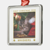 オーダーメイド クリスマス 猫 写真 名前 年 足跡 メタルオーナメント (左)