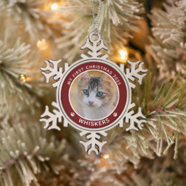オーダーメイド クリスマス 猫 写真 名前 肉球の足跡 スノーフレークピューターオーナメント