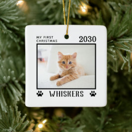 オーダーメイド クリスマス 猫 写真 名前 肉球の足跡 セラミックオーナメント