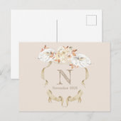 オーダーメイド クリーム ローズ モノグラム クレスト 葬儀 ポストカード (正面/裏面)