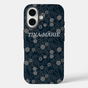 オーダーメイド グラフィック ブラック&グレー 花 デザイン iPhone 16ケース