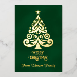 オーダーメイド グリーンゴールド箔押しクリスマスツリーカード 箔シーズンカード