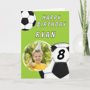 オーダーメイド グリーン サッカー男子 写真 誕生日 カード