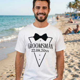 オーダーメイド グルームズマン バチェラー・パーティー 日付 ボウタイ Tシャツ