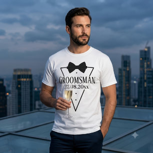 オーダーメイド グルームズマン バチェラー・パーティー 日付 ボウタイ Tシャツ