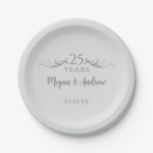 オーダーメイド グレー 25周年 結婚記念パーティー ペーパープレート (正面)