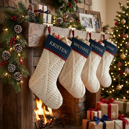 オーダーメイド ケーブルニット クリスマス ネイビーブルー ラージクリスマスストッキング
