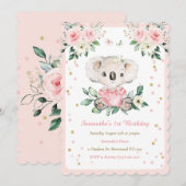 オーダーメイド コアラの女の子 1歳の誕生日 招待状 (正面/裏面)