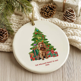 オーダーメイド コッカー・スパニエル犬のクリスマス セラミックオーナメント