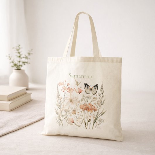 オーダーメイド コテージコア 野の花と蝶 トートバッグ