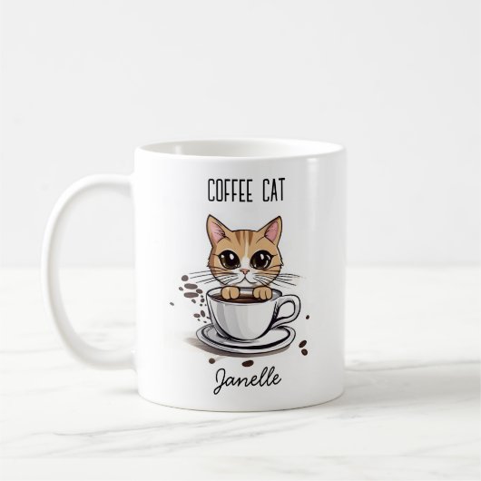 オーダーメイド コーヒー 猫 デザイン マグカップ (左)