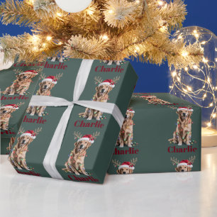 オーダーメイド ゴールデンレトリバー 名前入り クリスマス ラッピングペーパー
