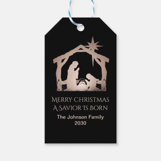 オーダーメイド ゴールドのクリスマス ナティビティ ギフトタグ (正面)