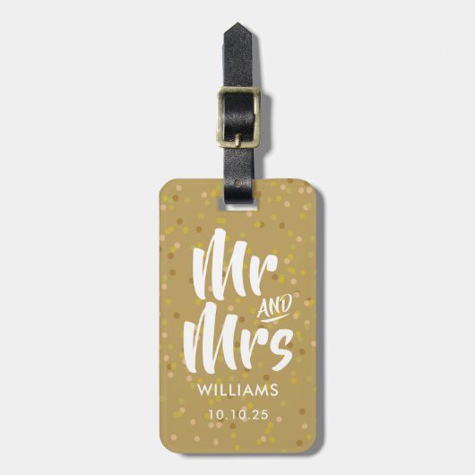 オーダーメイド ゴールドダスト コンフェティ Mr&Mrs ラゲッジタグ (正面縦)