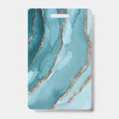 オーダーメイド ゴールド ティール ブルー マーブル ネームタグ バッジ (裏面)