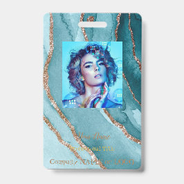 オーダーメイド ゴールド ティール ブルー マーブル ネームタグ バッジ