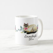 オーダーメイド シャム猫 紫の花 白 コーヒーマグカップ (正面右)