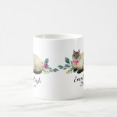 オーダーメイド シャム猫 紫の花 白 コーヒーマグカップ (中央)