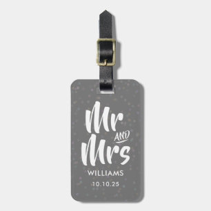オーダーメイド シルバースターダストのコンフェティ Mr and Mrs ラゲッジタグ