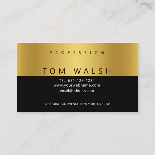 オーダーメイド シンプル エレガント ゴールド ブラック ビジネスカード (正面)