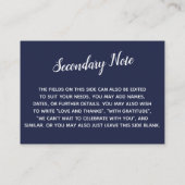 オーダーメイド シンプル DIY ウェディング ネイビーブルー エンクロージャーカード (裏面)