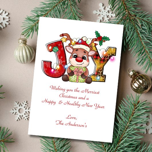 オーダーメイド ジョイ トナカイ クリスマス ホリデー カード