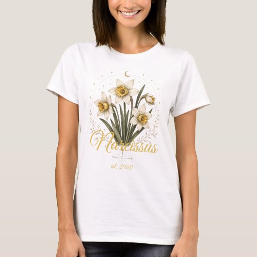 オーダーメイド スイセン 誕生花 名前入りTシャツ Tシャツ (正面)
