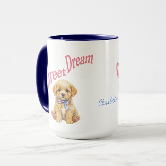 オーダーメイド"スウィートドリーム"子犬の水彩マグ マグカップ (正面左)