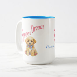 オーダーメイド "スウィート ドリーム" 子犬の水彩マグ ツートーンマグカップ
