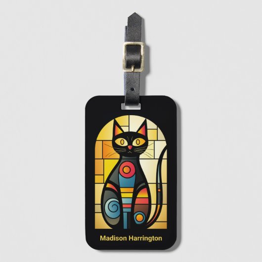 オーダーメイド ステンドグラス風 猫 ラゲッジタグ (正面縦)
