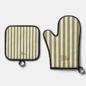 オーダーメイド ストライプ 名前入り 鍋つかみ&鍋敷きセット (正面)