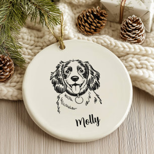 オーダーメイド スパニエル犬のクリスマス セラミックオーナメント