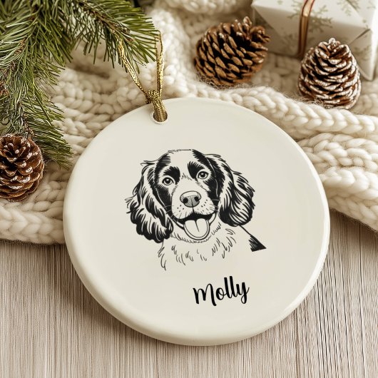 オーダーメイド スパニエル犬のクリスマス セラミックオーナメント