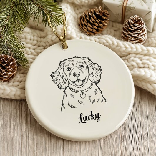 オーダーメイド スパニエル犬のクリスマス セラミックオーナメント