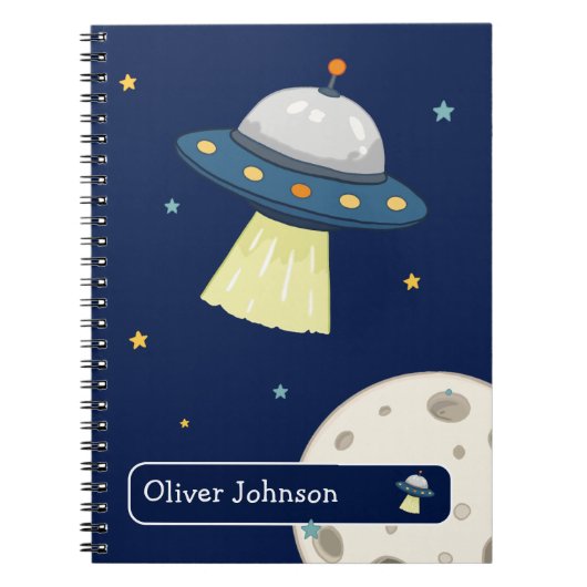 オーダーメイド スペースUFO月 名前 学校 ノートブック (正面)