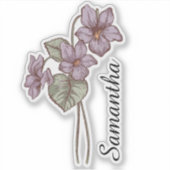 オーダーメイド スミレの花 名前入り ボタニカル シール (正面)