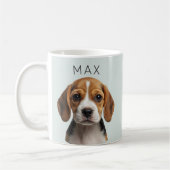 オーダーメイド セージ色の犬の写真と名前入りマグカップ コーヒーマグカップ (左)