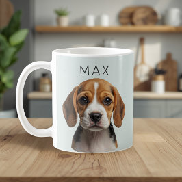 オーダーメイド セージ色の犬の写真と名前入りマグカップ コーヒーマグカップ