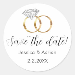 オーダーメイド セーブ・ザ・デート 白いダイヤモンドの結婚指輪 ラウンドシール