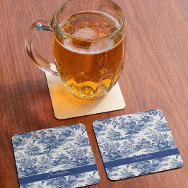 オーダーメイド チャイニーズペイント パターン パゴダ ブルー ホワイト ガラスコースター