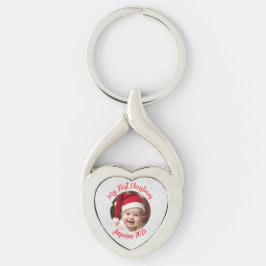 オーダーメイド ツイストハート メタル ベビーの最初のクリスマス キーホルダー