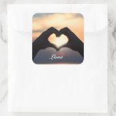 オーダーメイド テキスト ラブ ハンズ ハート シェイプ トワイライト サンセット スクエアシール (バッグ)