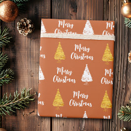 オーダーメイド テラコッタ 白 ゴールド クリスマスツリー ラッピングペーパー