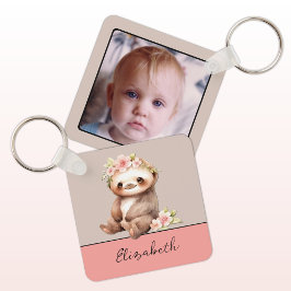 オーダーメイド ネーム かわいいナマケモノ 1枚の写真 グリーン キーホルダー