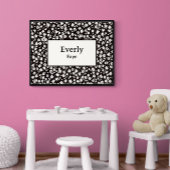 オーダーメイド ネーム ウォール デコ ブラック ホワイト フラワーズ プリント