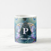 オーダーメイド ネーム バタフライ ブルー パープル 彼女へのギフト お茶 コーヒーマグカップ (中央)