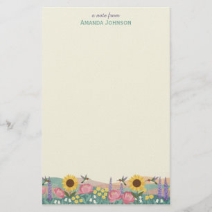 オーダーメイド ハチドリ 花畑 名前入り 便箋