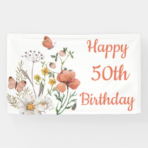 オーダーメイド ハッピー50歳の誕生日 お花畑 横断幕