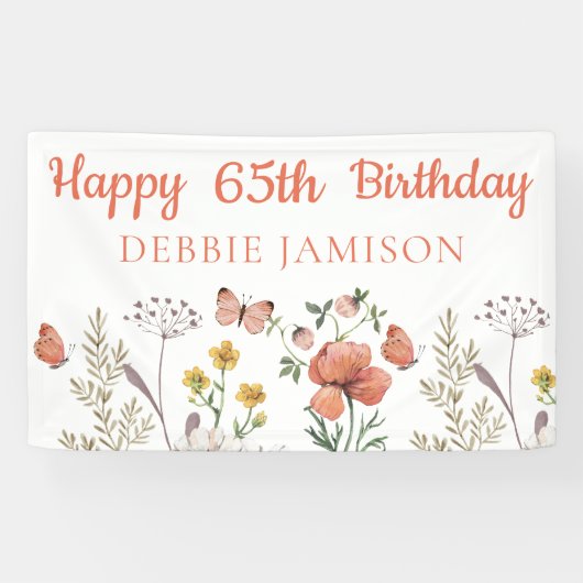 オーダーメイド ハッピー65歳の誕生日 お花畑 横断幕 (横)